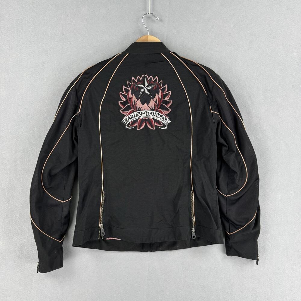 Harley-Davidson Jacket Womens XL Black Mesh Embroidered Motorcycle Riding Zip - Picture 11 of 12